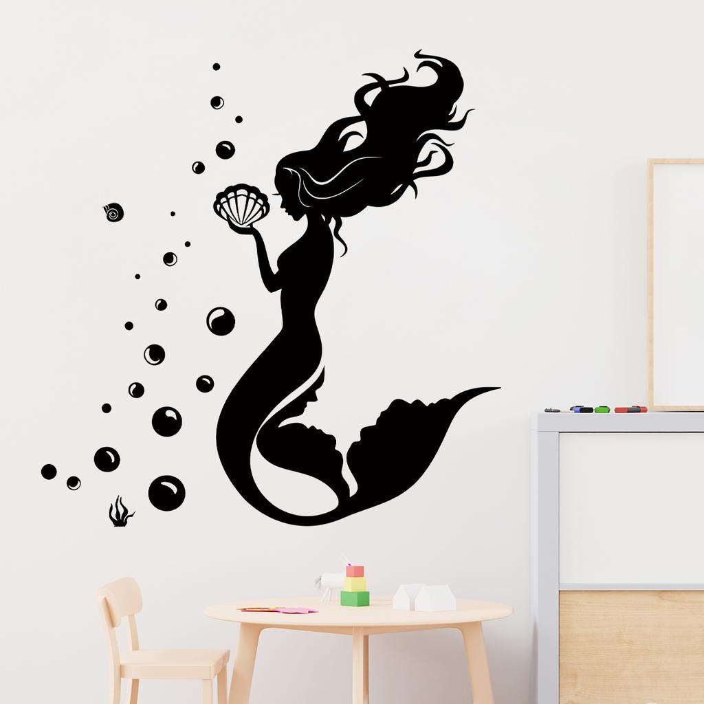 Black Bay Mermaid Silhouette Wall Stickers for Girls Room Children Room Decoration Wall Art Bedroom Decor for Living Room