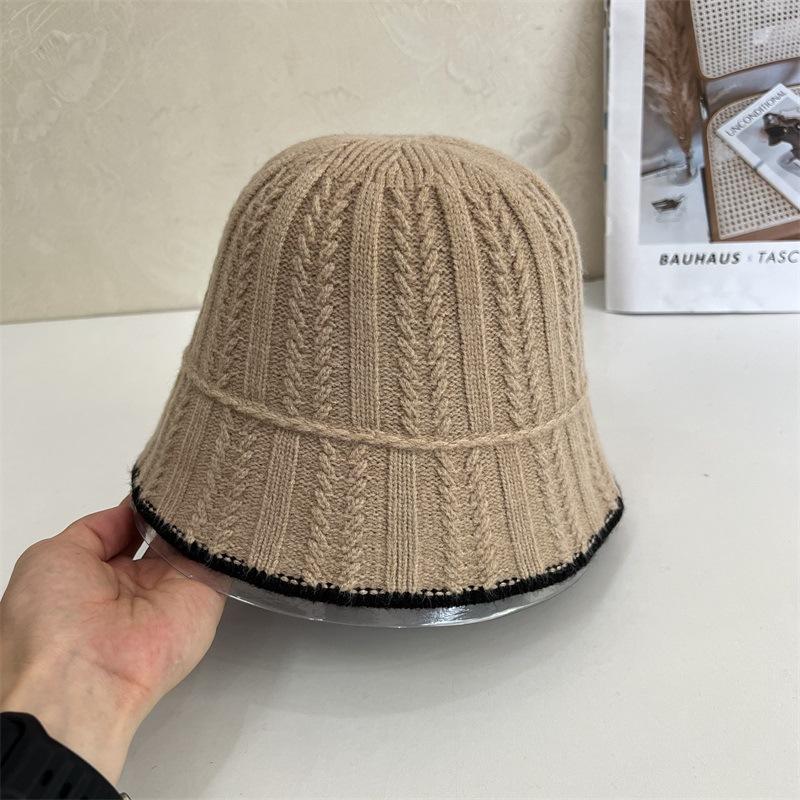 Simple bucket hat women's autumn and winter new contrasting color knitted bucket hat fashion sunshade sunscreen hat
