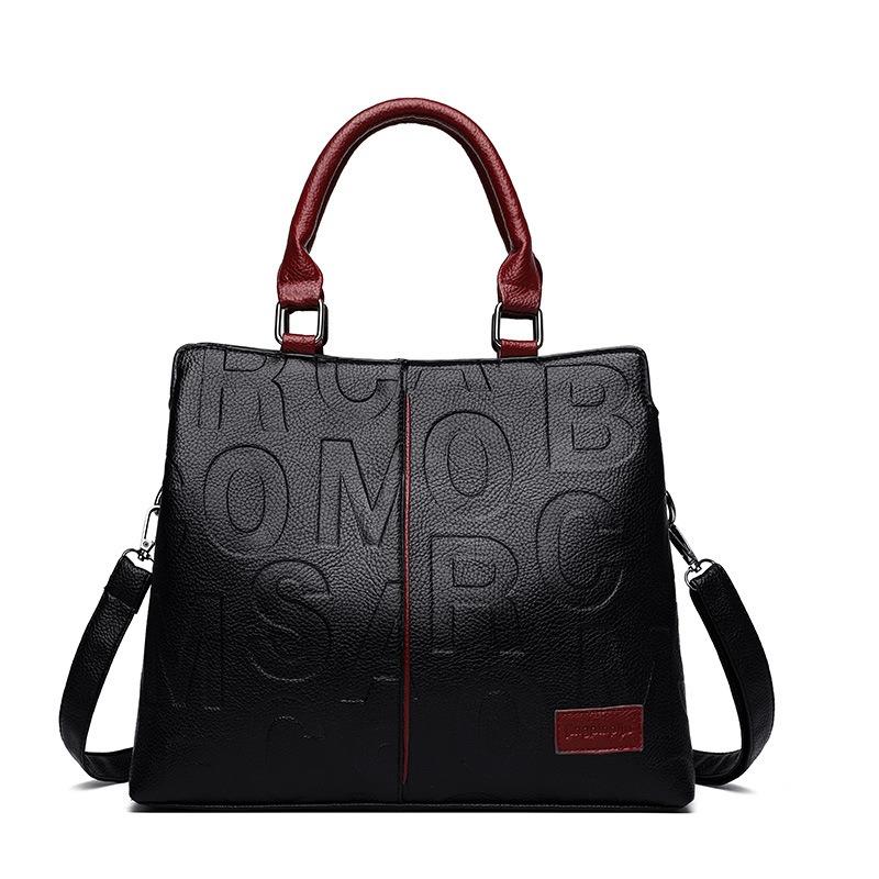 New Handbag Going Out Messenger Bag Large Capacity Soft Leather Letter Embossed Shoulder Tote Bag