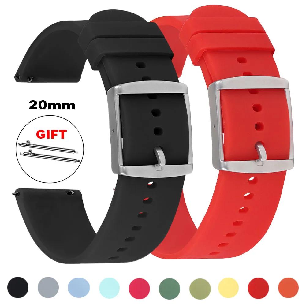 

20mm Silicone Watchband Quick Release Soft Rubber Watch Strap Waterproof Universal Replacement Wristband Steel Buckle Bracelet 20mm