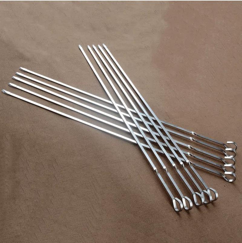 Stainless steel flat stick barbecue with steel needle barbecue string strip the skewers barbecue tool
