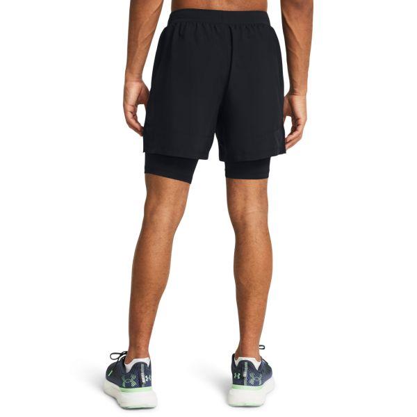 Under Armour Mid-Waist Drawstring Fitted 2-In-1 Sports Shorts Men Bottoms Black 1382640-001