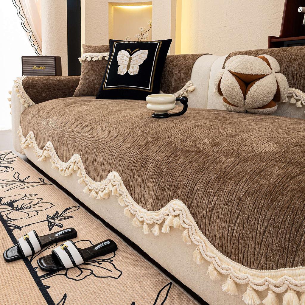Retro style simple chenille sofa cushion special-shaped medieval style seat cushion single non-slip anti-cat scratch cover armrest towel