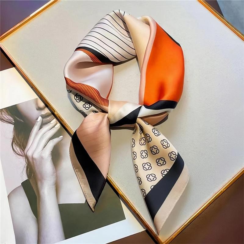 Luxury Silk Feeling Square Scarf Women 2024 Print Satin Neckerchief Spring Hair Band Foulard Bandana Echarpe Tie Shawl Wraps