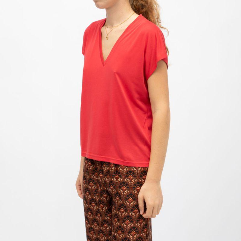 Tee shirt rouge marcelina col V manches courtes Femme LA PETITE ETOILE