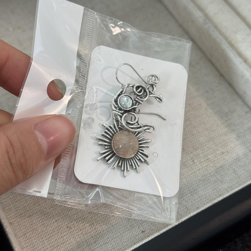 Personality Earrings Retro Silver Plated Earrings Sun Moon Pattern Dangle Earrings Women