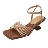 Fashion Women's Hollow Square Head Weave Women Sandals 2025 Summer New Style Special-shaped High Heels Sandals Versatile Fashion Sandals