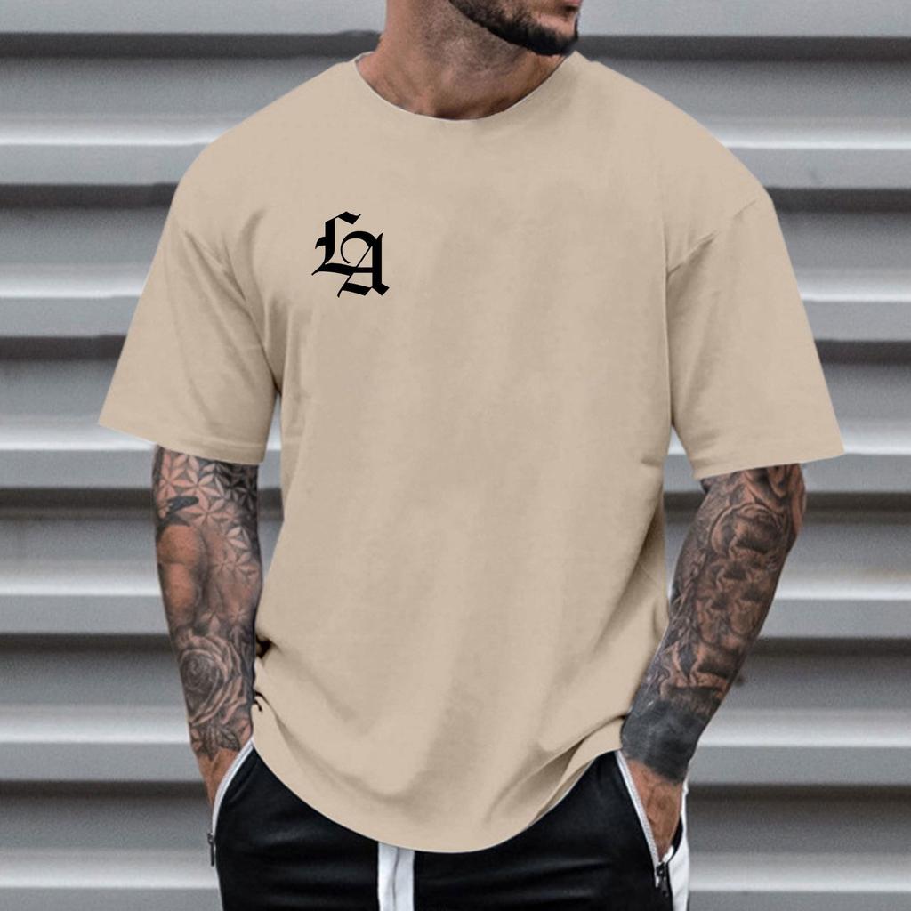 Men's Crew Neck Letter Printed Short Sleeve Fashion Cotton Top Versatile T-Shirts Men’s