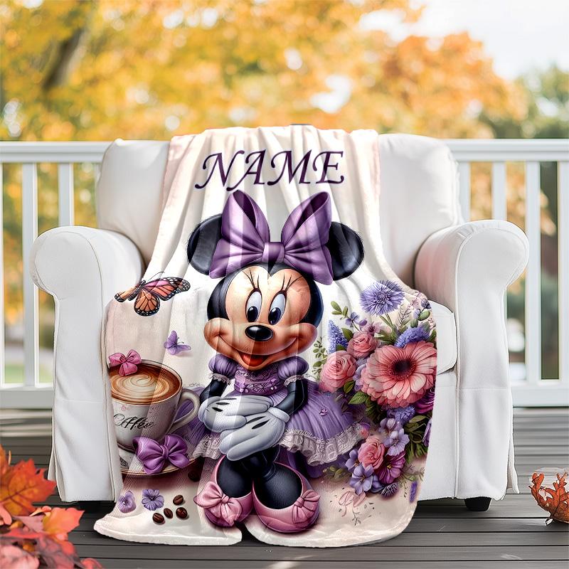 Customizable Minnie Throw Blanket – Personalized Name, All-Season Cozy Snug Blanket, Machine Washable, Personalized Blanket