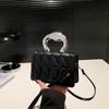 Textured bag women's new small fresh hard handle handbag fashionable solid color shoulder messenger bag