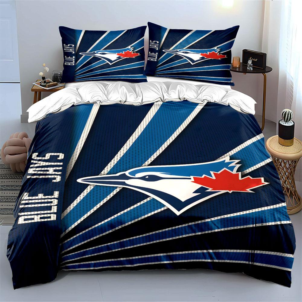 Blue Jays Logo with Maple Leaf Design Print Bedding Set Duvet Cover Pillowcases (1* Duvet Cover 2* Pillowcases Do Not Include Comforter)