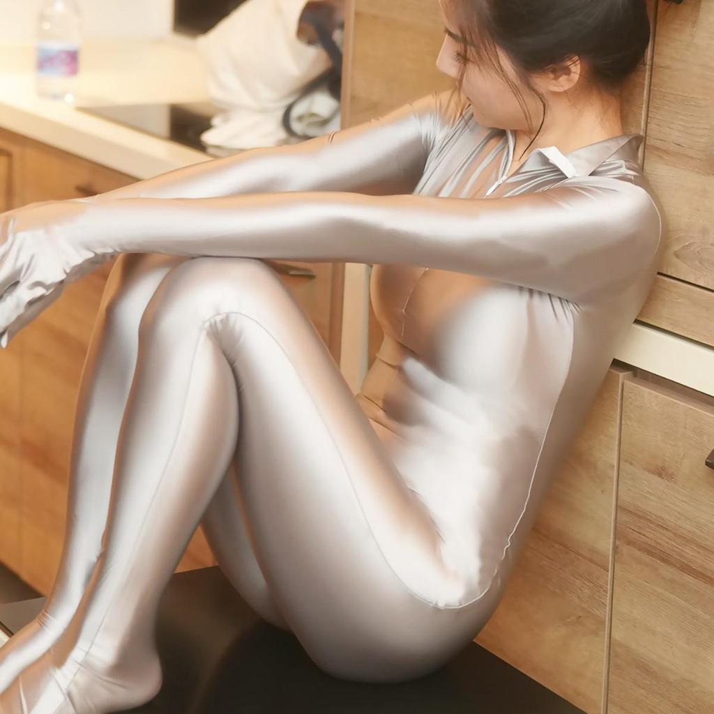 Women's Glossy Long Sleeve Gymnastics Leotard - Body Sculpting Yoga Jumpsuit