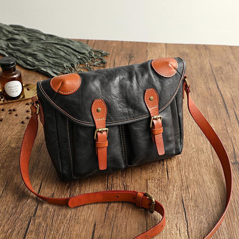 Johnature Enkel håndlaget ekte skinn dameveske Uformell Naturlig kuskinn skuldervesker Stor kapasitet Messenger Bag