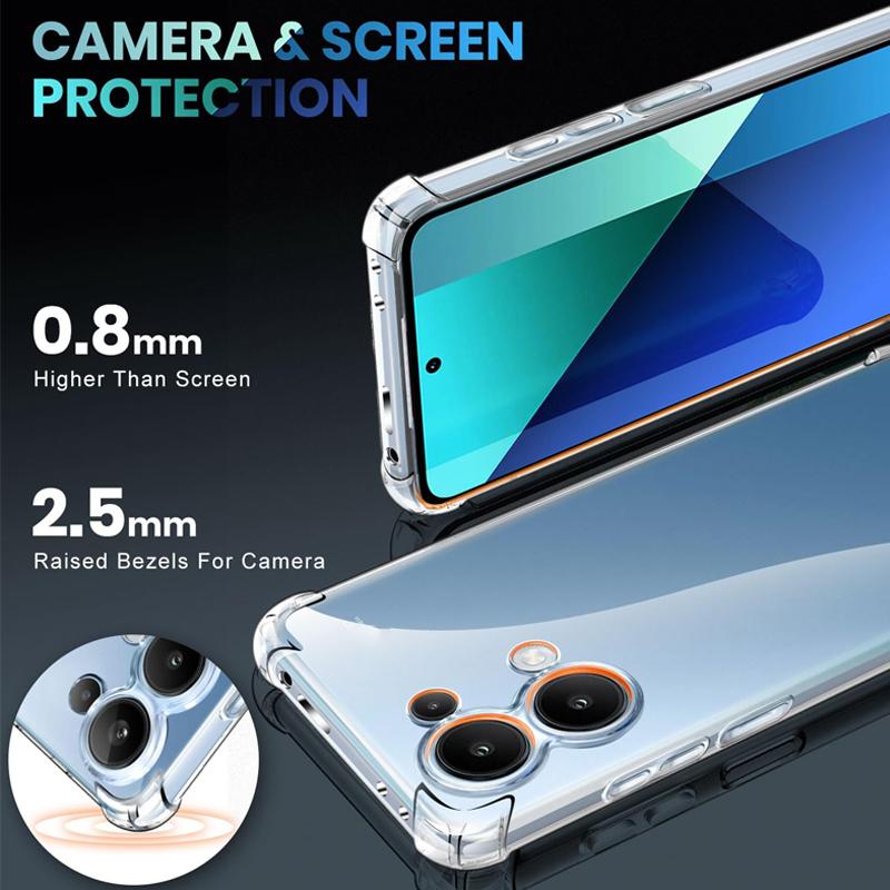 Dickes, stoßfestes AirBag-Klarsichtgehäuse für Xiaomi Redmi Note 13 12 Pro Plus 12S 13C 11A 10C Poco X5 X6 Pro 5G 4G Transparente, weiche Silikon-TPU-Rückseite