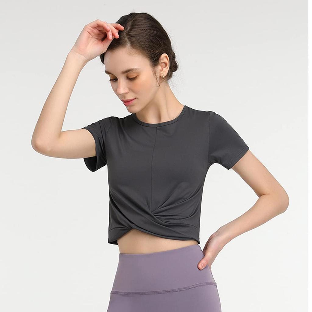 Yuoku Short Sleeve Yoga Fitness Top for Hot Solid Short Women's T-Shirt, Yoga, Sweat-Wicking, Quick-Drying, Breathable, Workout, Gym, Color, Sleeve,