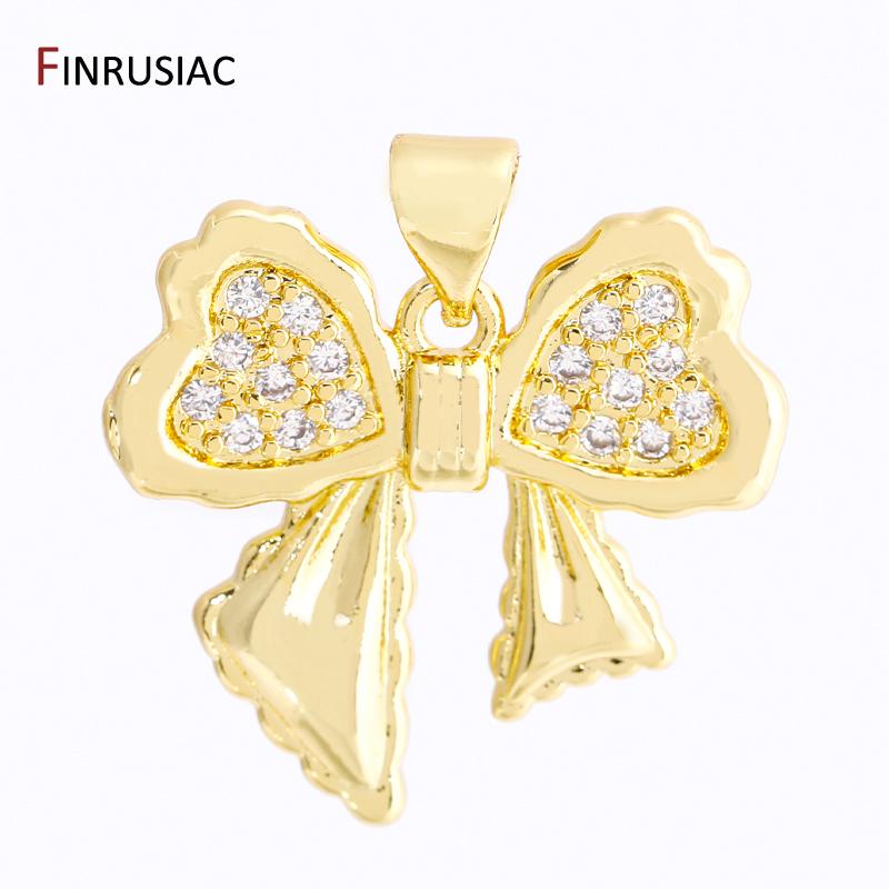 18K Gold Plated Brass Bowknot Charms Inlaid Zircon Butterfly Pendant For DIY Fashion Neckalce Making Supplies Accessories