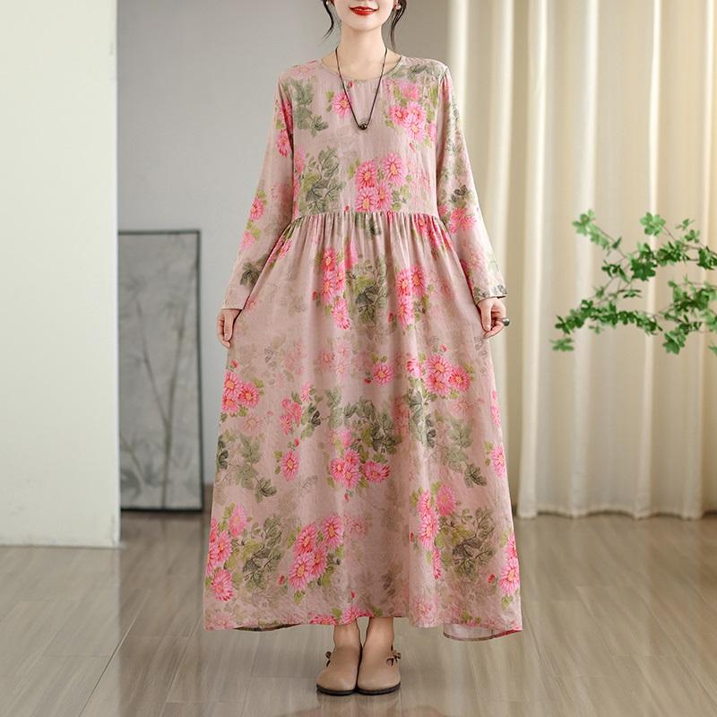 

Хлопковое винтажное цветочное платье большого размера с длинным рукавом, новинка, повседневное свободное платье для женщин, весна, лето, осень XL