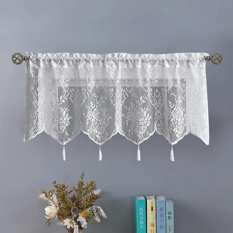 1Pc Lace Curtains European Style Floating Sheer White Cafe Kitchen Valance Window Drapes Window Drapes