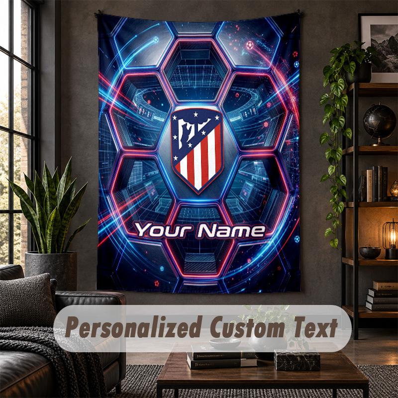 Tapiserie de perete Imprimeu Atletico Madrid Text cu Nume Personalizat Agățătoare de perete Decor pentru casă