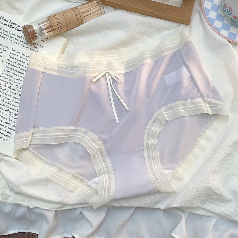 Plus-size Ladies Summer Sweet Lace Edge Ice Silk Cotton Crotch Antibacterial Hip-lifting Mid Waist Triangle Briefs