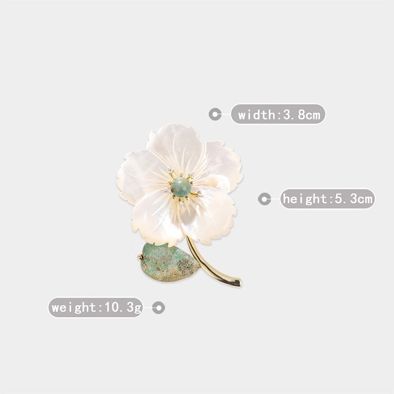 Imperial Peach Blossom Brooch: Elegant Mother-of-Pearl Shell and Stone Coat Pin