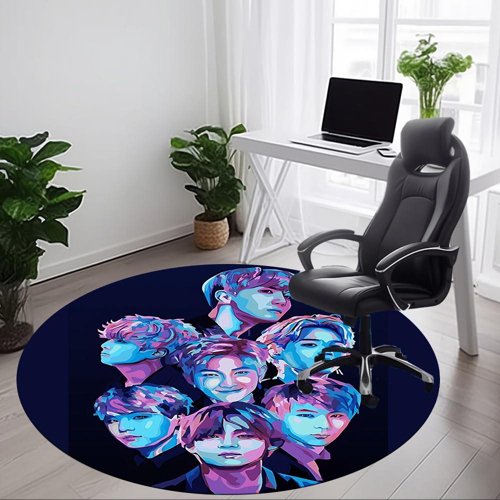 1PC K-pop Office Round Rug, Non-slip, Soft and Durable Office Rug for Interior Decoration, Perfect for Office Yy250915026