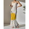 Women's Sleeveless Maxi Dress Yellow Floral Print Spaghetti Strap Sundress Casual Summer Beach Vacation Party Elegant Long Slip Dress Evening Gown