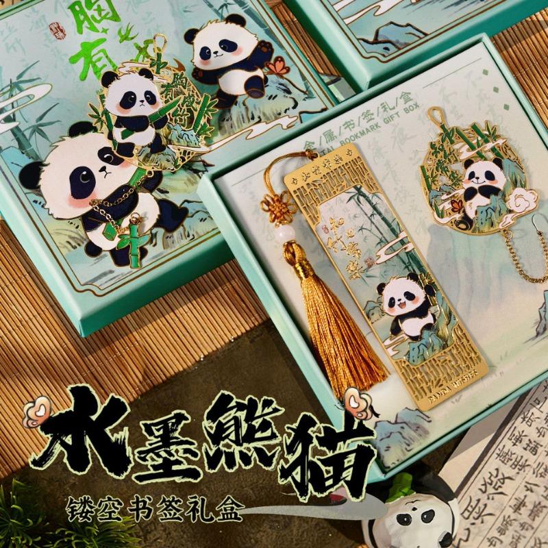 Panda Hollow Out Metal Bookmark Gift Box Classical Chinese Style Cultural Souvenir Graduation Gift