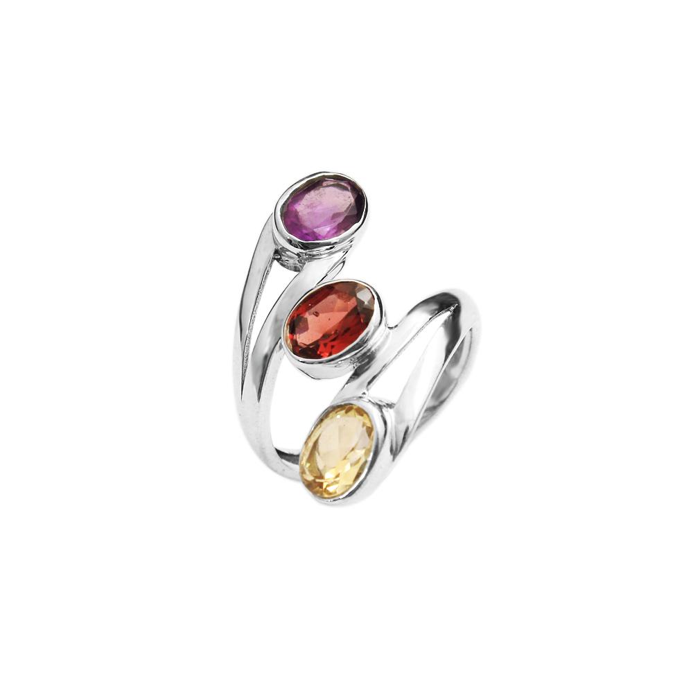 Arisha Silver Amethyst, Garnet, Citrine 925 Sterling Silver Ring