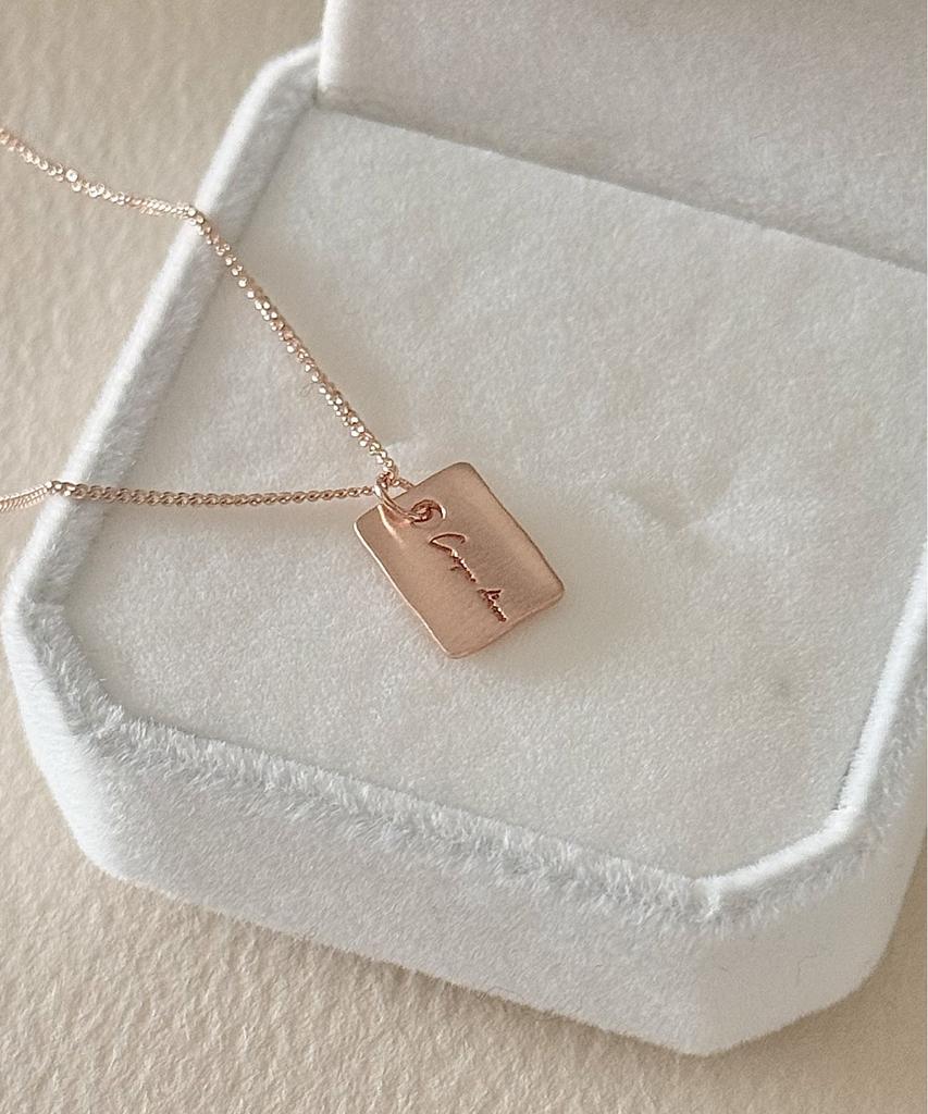 Judien 14K 18K Ini Square Matte Engraved Necklace (Type B)