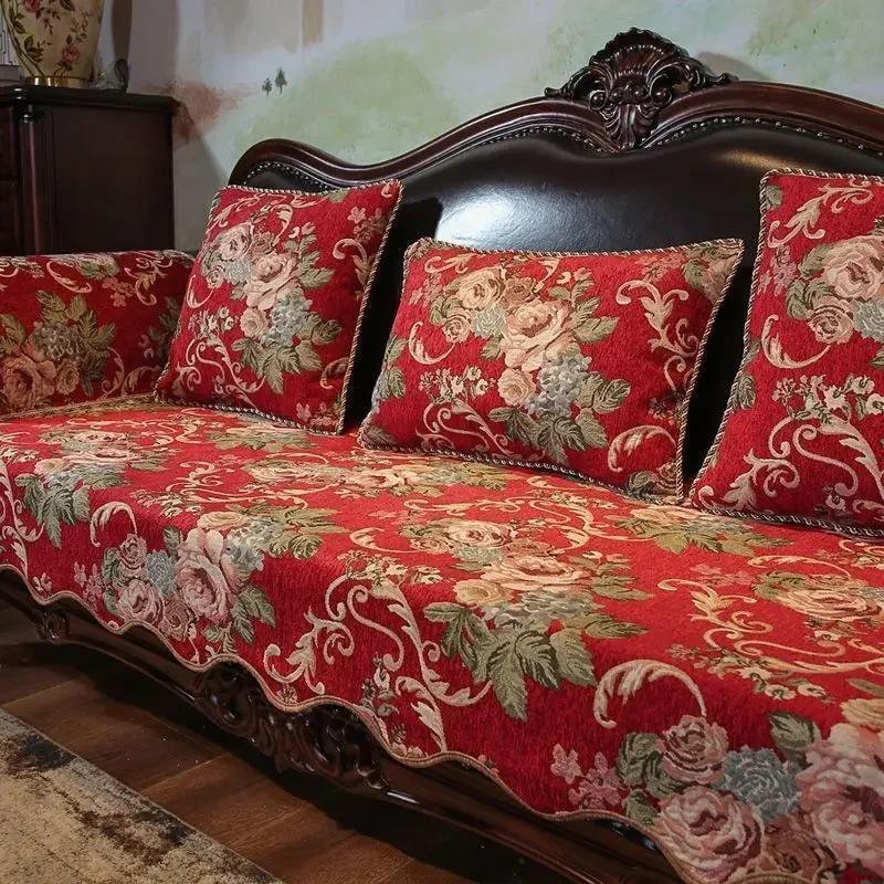 Lace Hem L-shaped Sofa Towel Chenille Jacquard Sofas Cushion Pillowcase European Combination Sofa Cover Anti Slip Wear-resistant