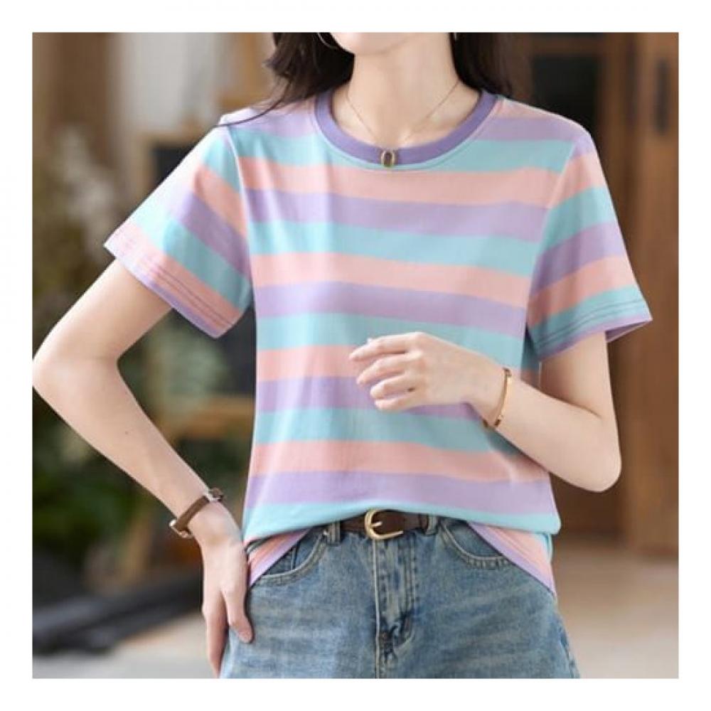 Navava NT1591 STripe Color Block Round Neck ShorT Sleeve T shirT