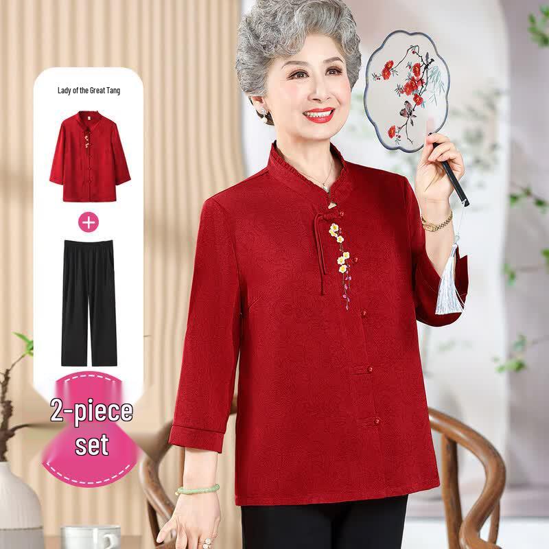 Chinese Style Stand Collar Blouse Set for Women