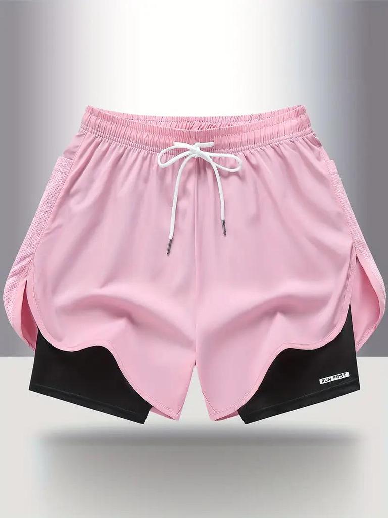 Women's Summer Quick-Dry Breathable Yoga Shorts with Faux Two-Piece Design