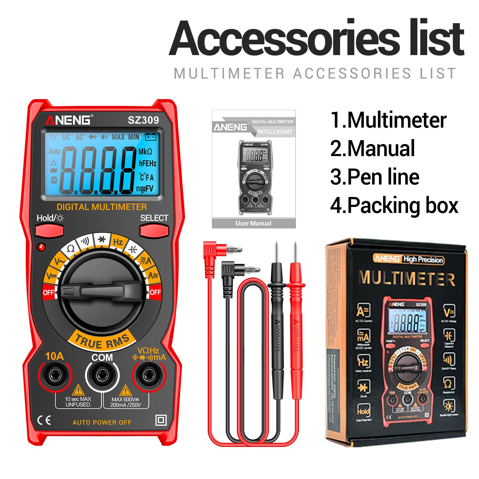 

Розумний мультиметр ANENG SZ309 1999 р. Високоточний електричний тестер РК-підсвічування ACDC червоний