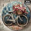 Metal Tin Sign Vintage Bicycle Wall Art Floral Decor Plaque Home Cafe