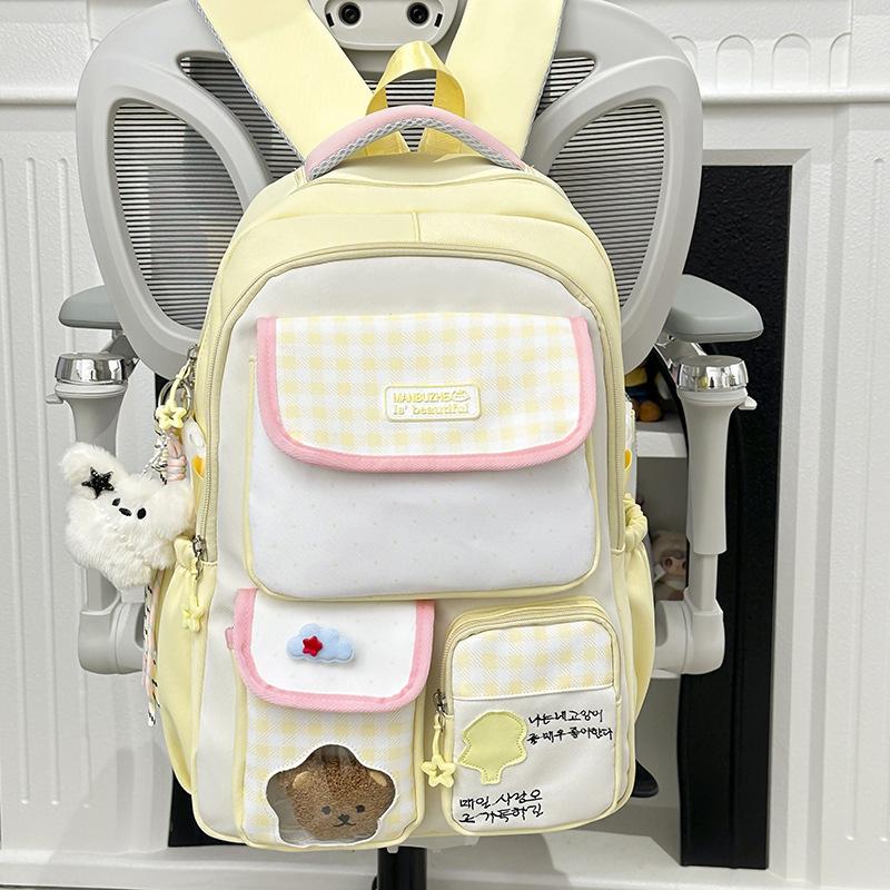 New schoolbag female Japanese ins cute dopamine contrasting color college style primary and secondary school students multi-compartment backpack