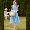 Women's French Style Ruffled A-line Lyocell Tencel Blend Long Dress