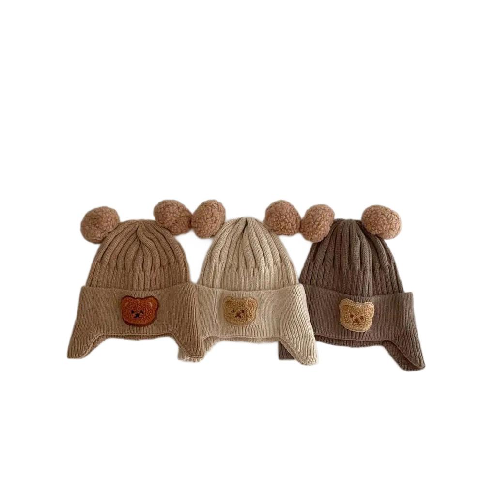Baby Teddy Bear Hat, Winter Thick Warm Woolen Hat, Cute Knitted Baby Ear Protection Hat, Baby and Toddler Autumn and Winter