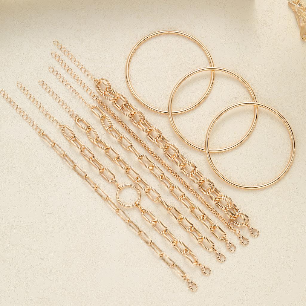 9 Pcs Gold Color Bangle Bracelet Set For Women Chunky Minimalist Paperclip Oval Link Stackable Open Bracelet Trendy Jewelry Gift