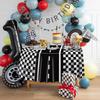 Racing Car Tablecloths for Round Table, Plastic Black Racetrack Tablecover for Kid's Birthday Racing Car Theme Party Fast One Two Fast Party, 84 x