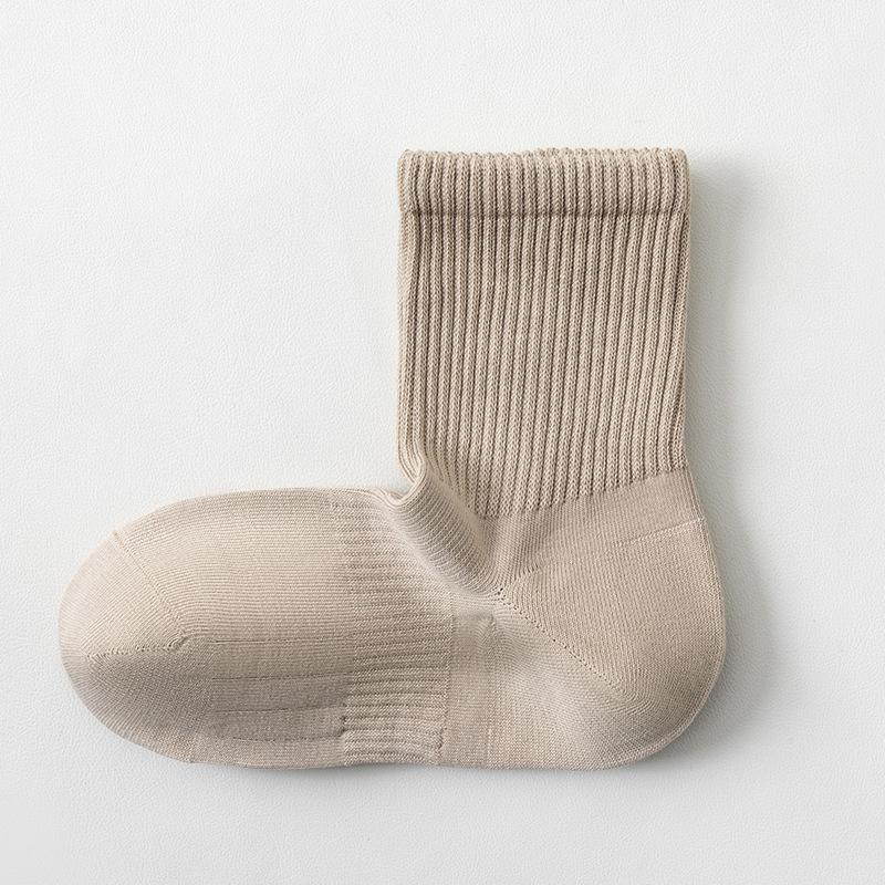 Women's Autumn and Winter Mid-calf Socks, Pure Cotton Right-angle Socks, Solid-color Sports Boneless Long Calf Socks, All-cotton Socks