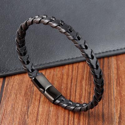 European and American Accessories, Simple Titanium Steel Men's Leather Bracelet, Black Bracelet Student Jewelry 2026
