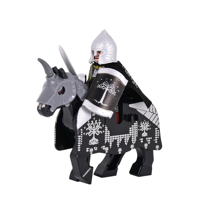 Medieval Military Gondor Knights lotr Figures Set Warrior Armored Soldiers War Horse Army Weapons Shield Sword Helmet Bricks Toy
