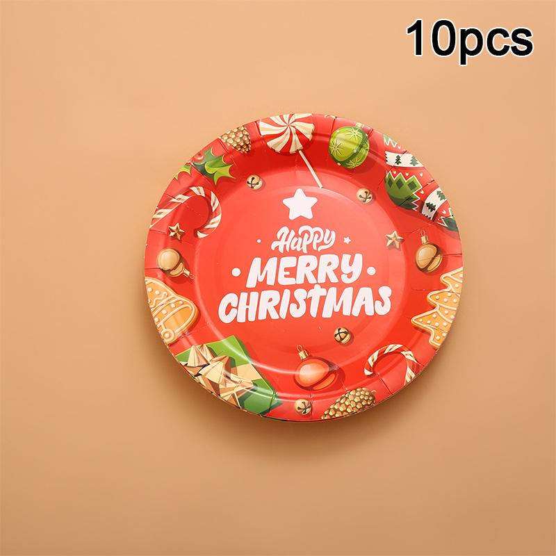 

10 шт. Рождественское украшение для вечеринки, мультфильм, 7 дюймов, рождественская бумажная тарелка, одноразовая тарелка