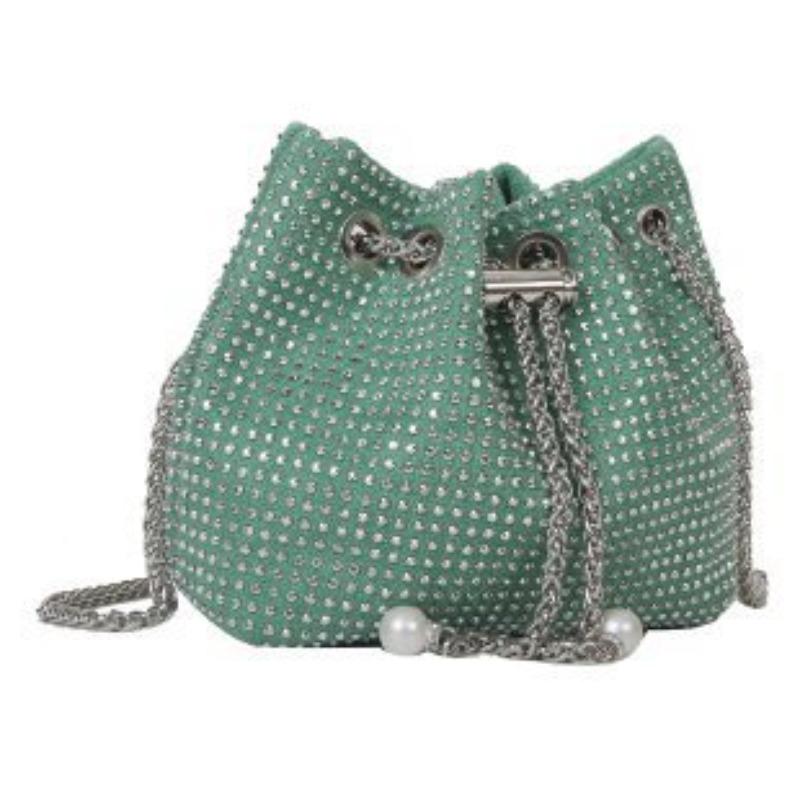 Diamond drawstring dinner bag women's fashion design sense full diamond messenger bag niche versatile women's bright diamond chain bucket bag