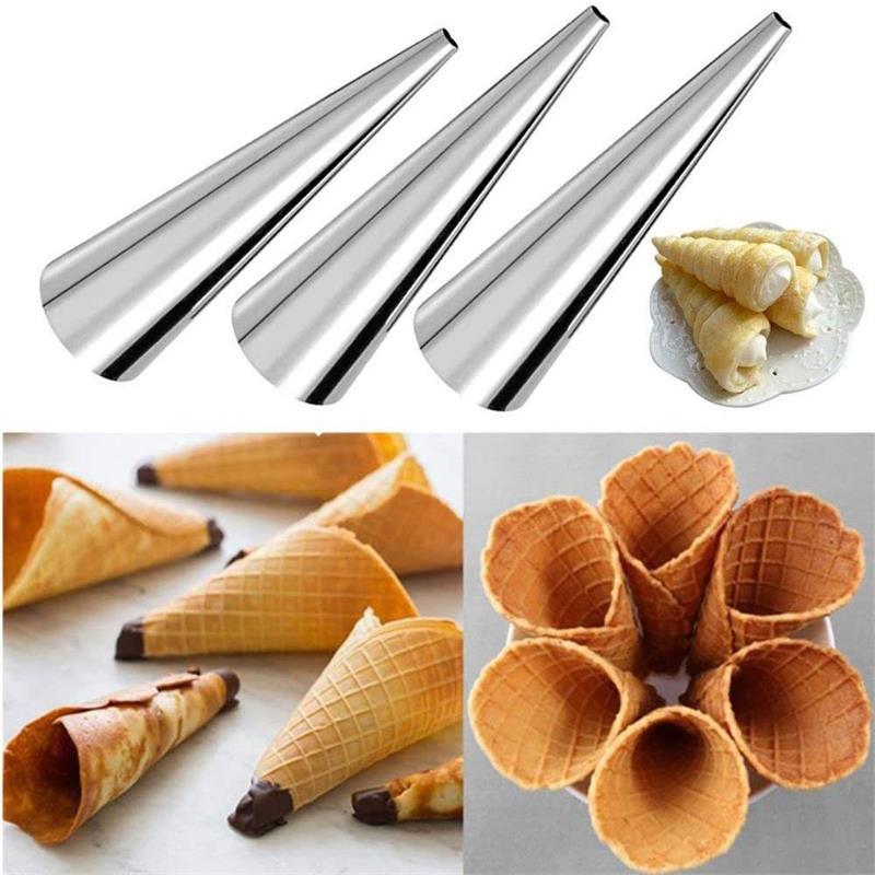 5 Pcs Cream Horn Molds Stainless Steel Cone Tubular Shaped Mold Baking Cones Horn Pastry Roll Kitchen Cookie Dessert Tool