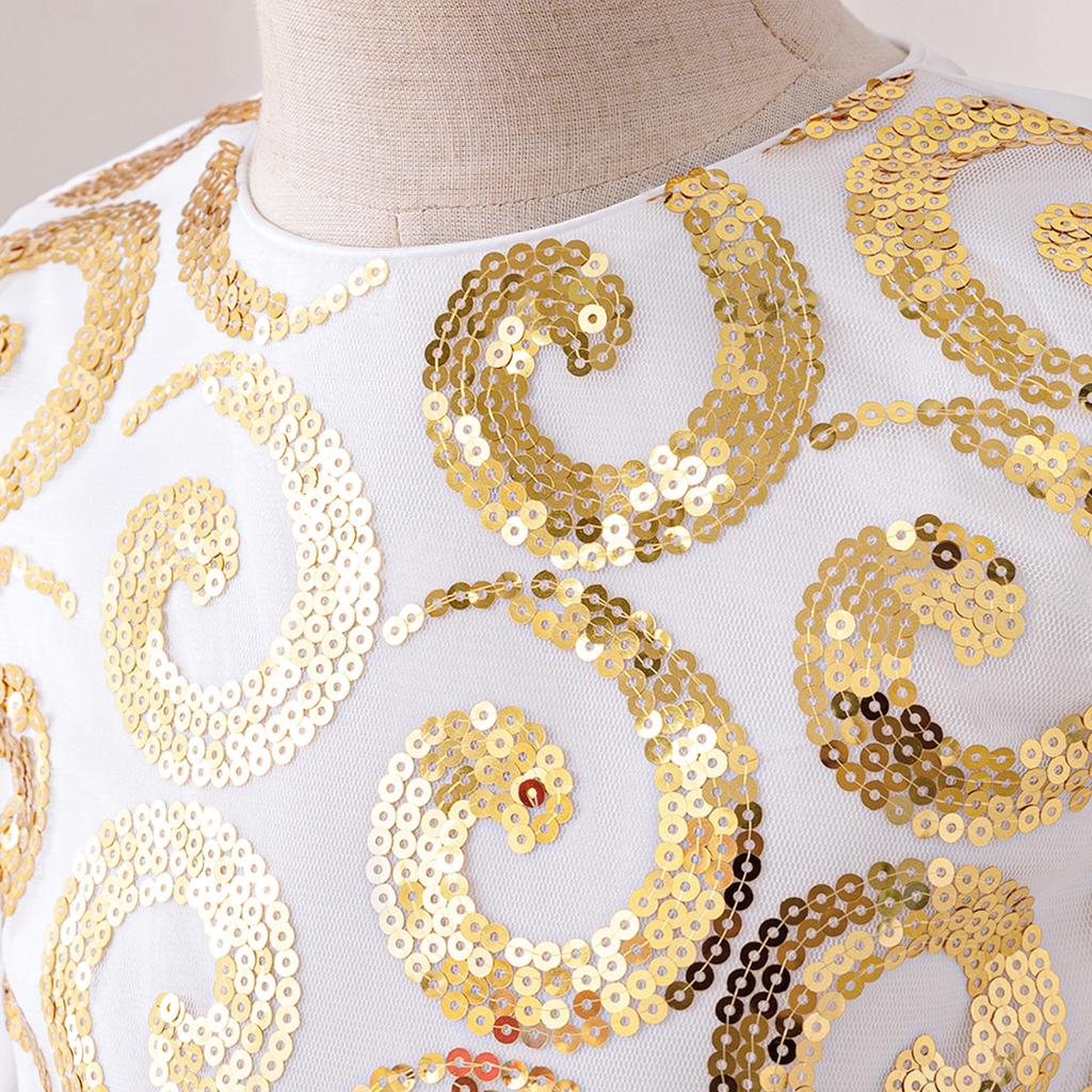 Muslim Dress Print Princess Dress White Spliced Dress