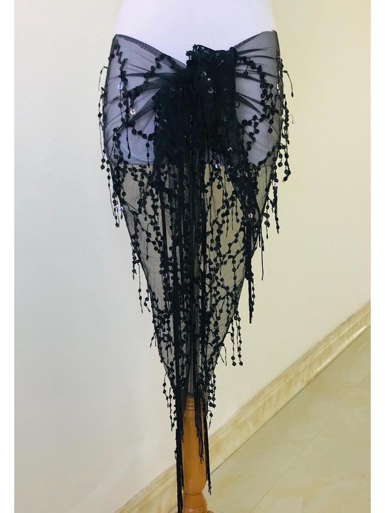 Neon Bauchtanz Hüftkette & Hüfttuch mit Pailletten & Quasten - Anfänger Übungsrock