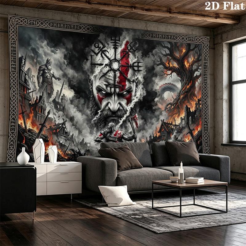 Kratos God Of War Wall Tapestry Aesthetic Wall Hanging Printed Fabric Blanket Decorative Tapestries for Bedroom Living Room Home Decor
